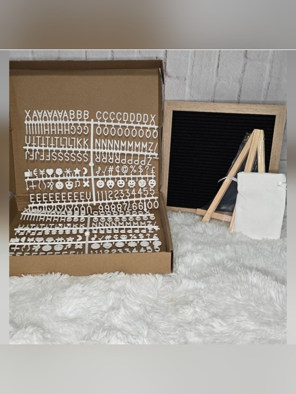 10"x10" Black Felt Letter Board w/ Oak Frame, Easel & 340+ Letters NWT